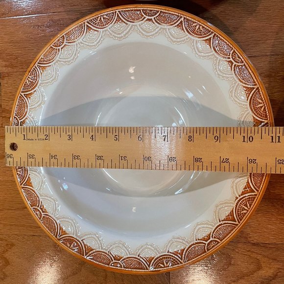 Pier 1 Bowls 11 Inches Lace Design Brown Cream - Picture 3 of 7